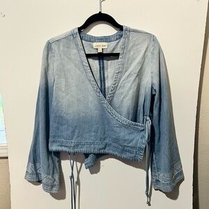 Cloth & Stone Womens Boho Denim Chambray Ombre Wrap Long Sleeve Top Size S Blue